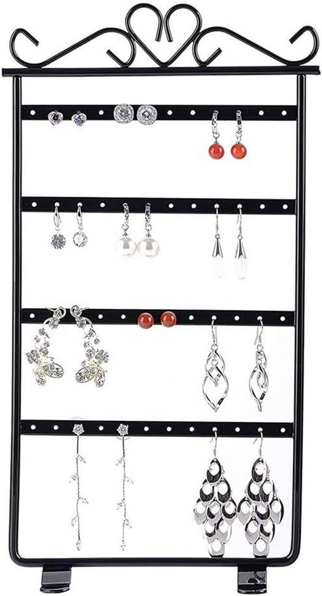 SnelShoppen - Metal Jewelry Storage Earring Organiser - Creatieve Sieradenstandaard Zwart - 48 Gaten - 4 Laags Opruiming voor Oorbellen, Kettingen en