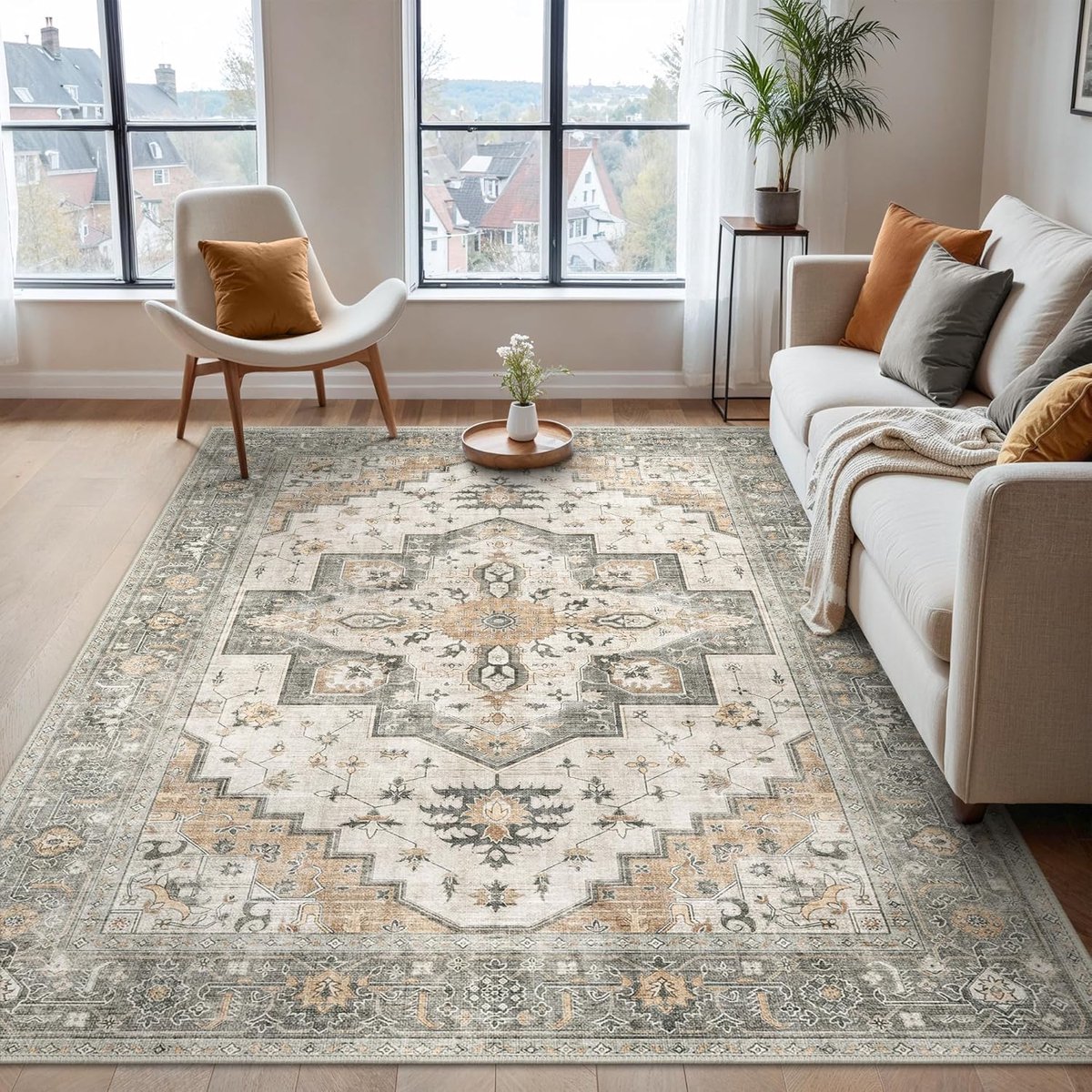 SnelShoppen - BEIMO Vintage Tapijt 300x400cm, Machine Wasbaar, Antislip, Vintage Grijs, Groot Vloerkleed voor Woonkamer, Slaapkamer, Keuken, Elegante