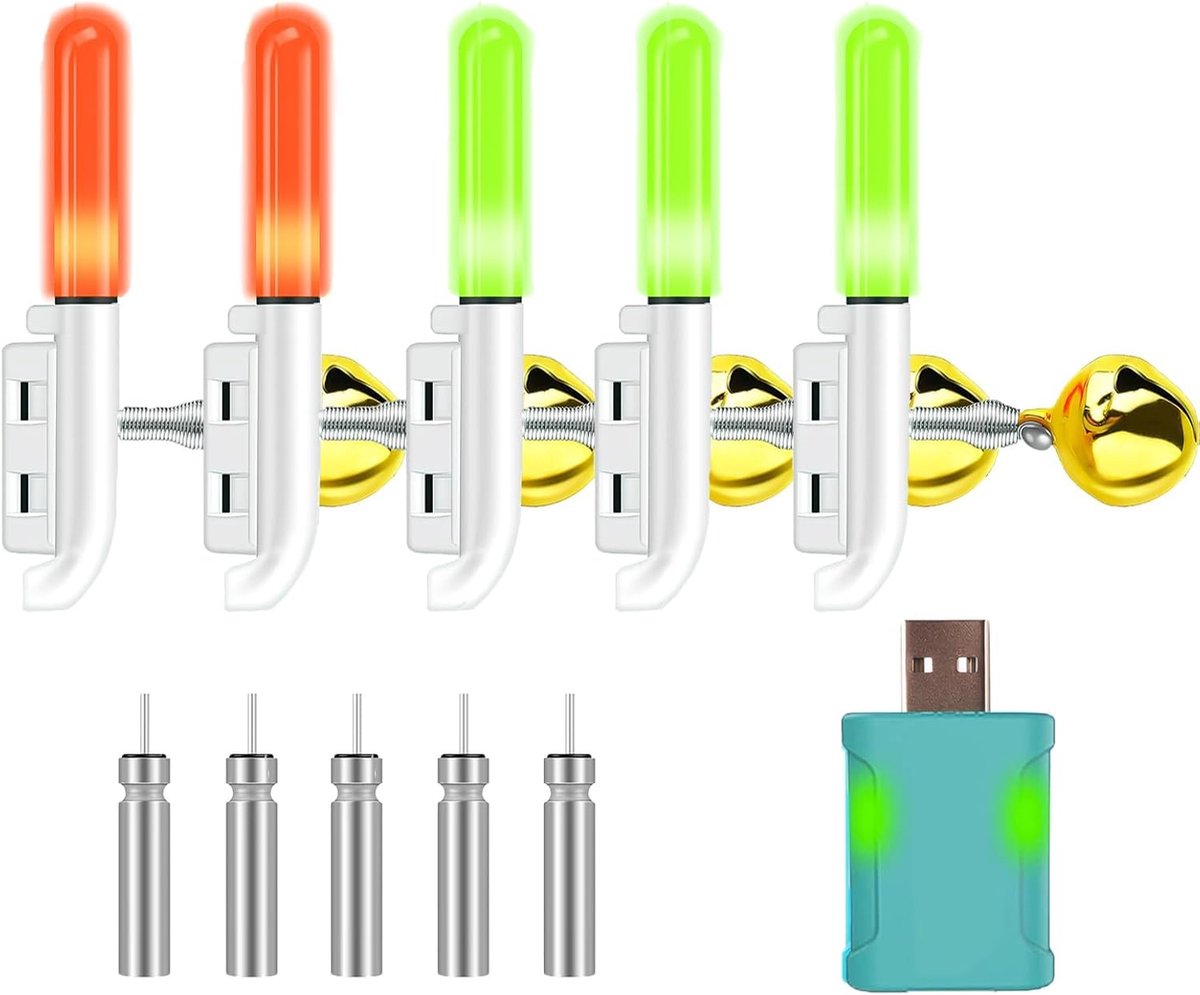SnelShoppen - 5 Pcs LED Vissignalen, Waterdichte Beetindicator met Alarmbel, Ideaal voor Nachtvissen en Buitenavonturen