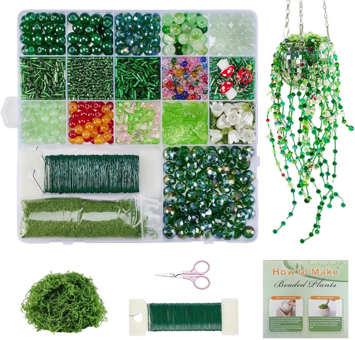 SnelShoppen - DIY Glazen Parels Bead Set voor Onderhoudsvrije Planten - Creatieve Decoratie met Blad, Tulp, Lente Lelie en Lieveheersbeestje - Inclusi