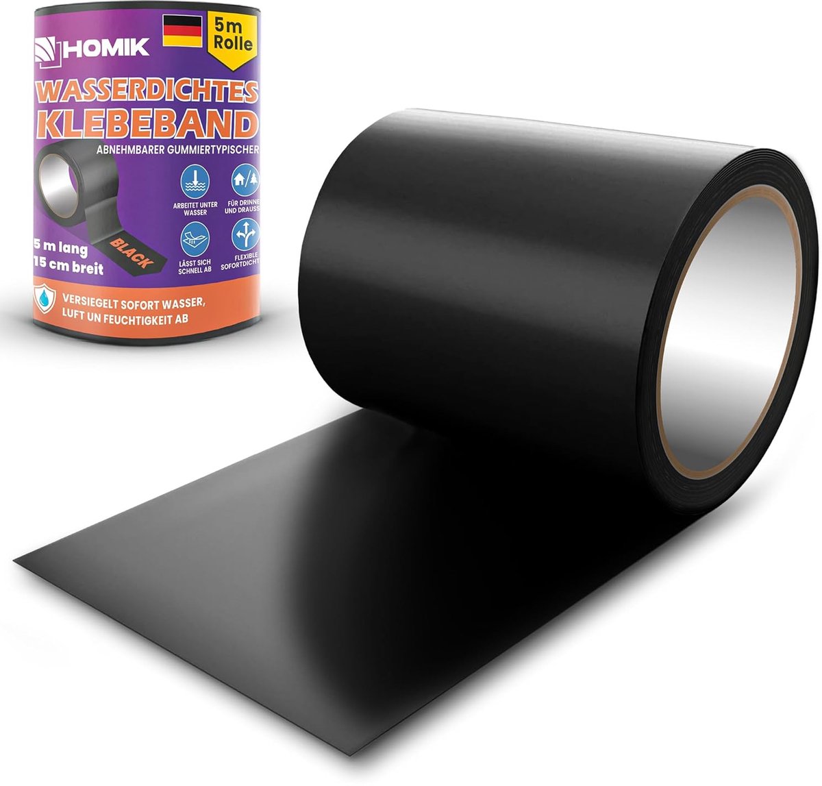 SnelShoppen - Extreem Sterke Waterdichte Lijmtape voor Binnen en Buiten - Dakreparatietape 15cm x 5m - UV Bestendig - Duct Tape - Zwart - Ideaal voor