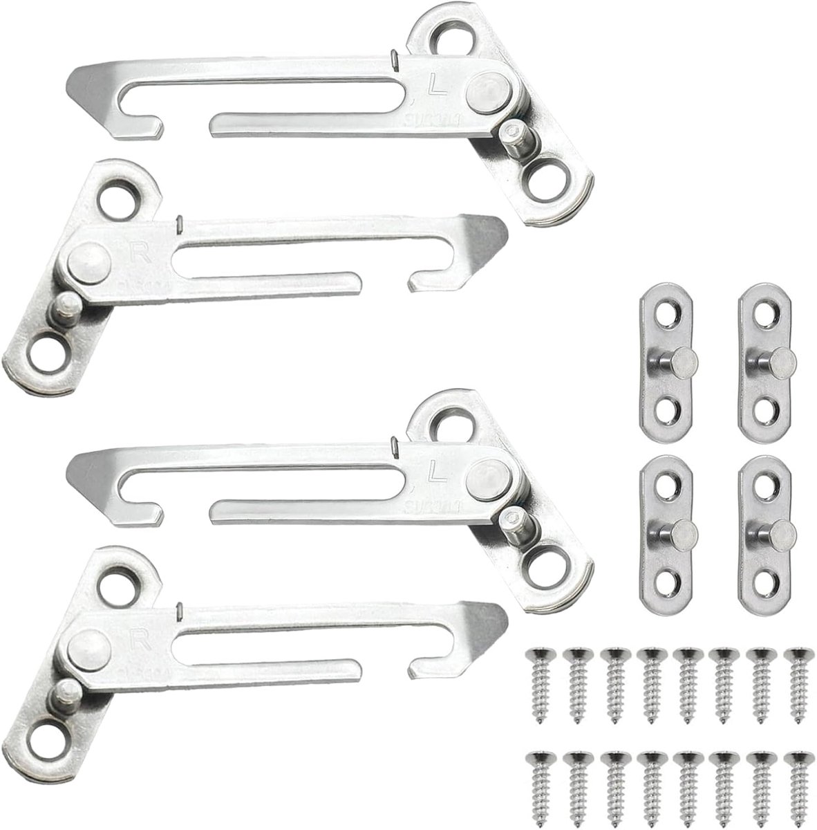 SnelShoppen - 4x RVS Window Limiters Locks - Veiligheidsvensterbegrenzer voor Thuis, School en Kinderdagverblijf - Inclusief 2 Links en 2 Rechts - Cor