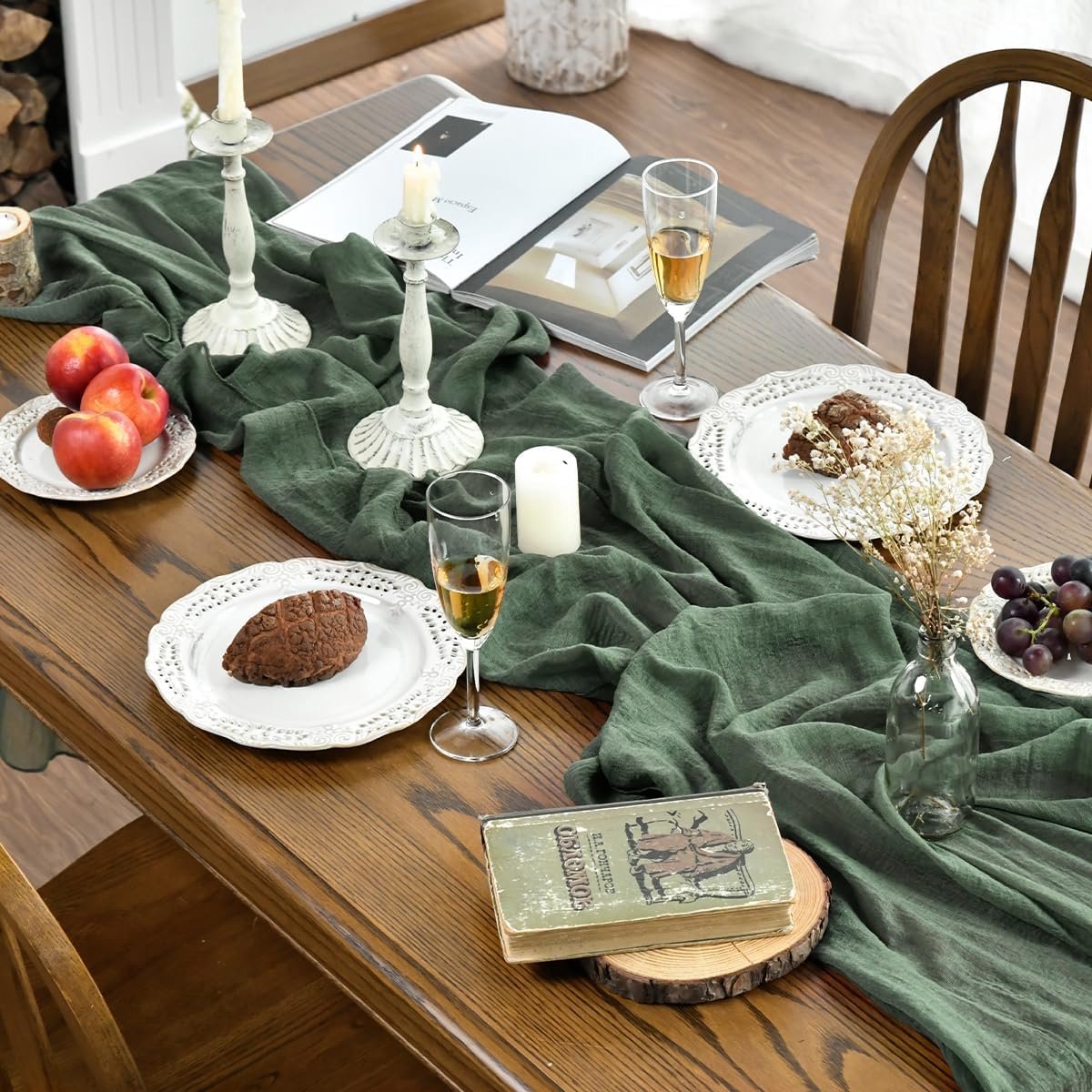 SnelShoppen - Tafelkleed Boho Stijl 80 x 300 cm - Groene Mesh Tafelrunner voor Keuken, Eetkamer, Feest, Bruiloft, Verjaardag - Set van 6