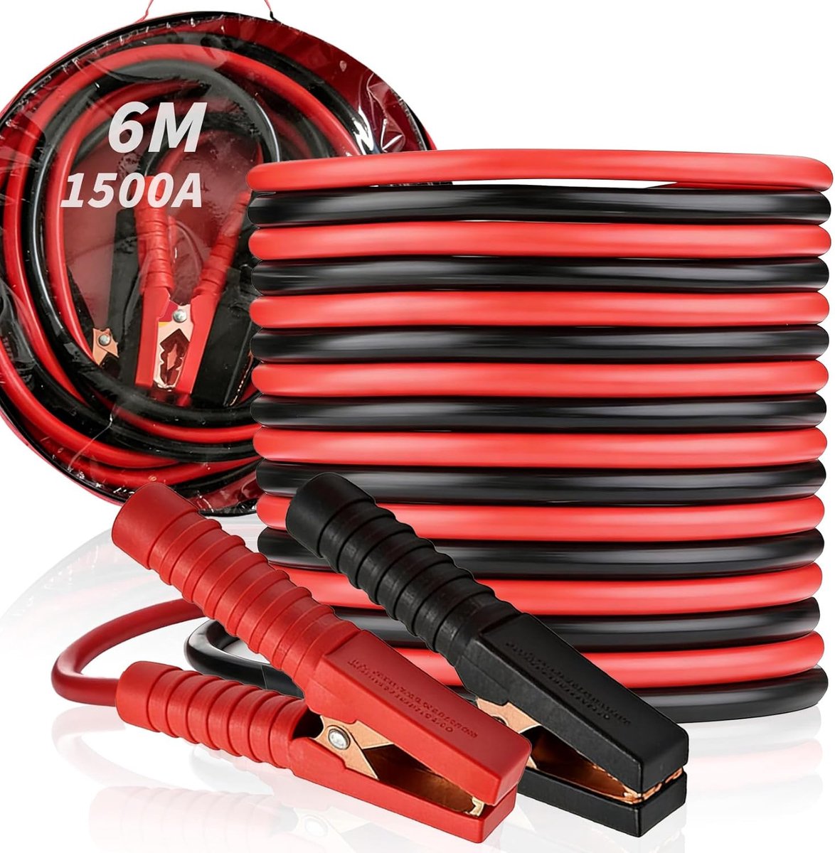 SnelShoppen - 6m Starterkabel Set 1500A met Sterke Klemmen - Draagbare Accu Booster voor Benzine en Diesel Auto's en Vans - Inclusief Opbergtas