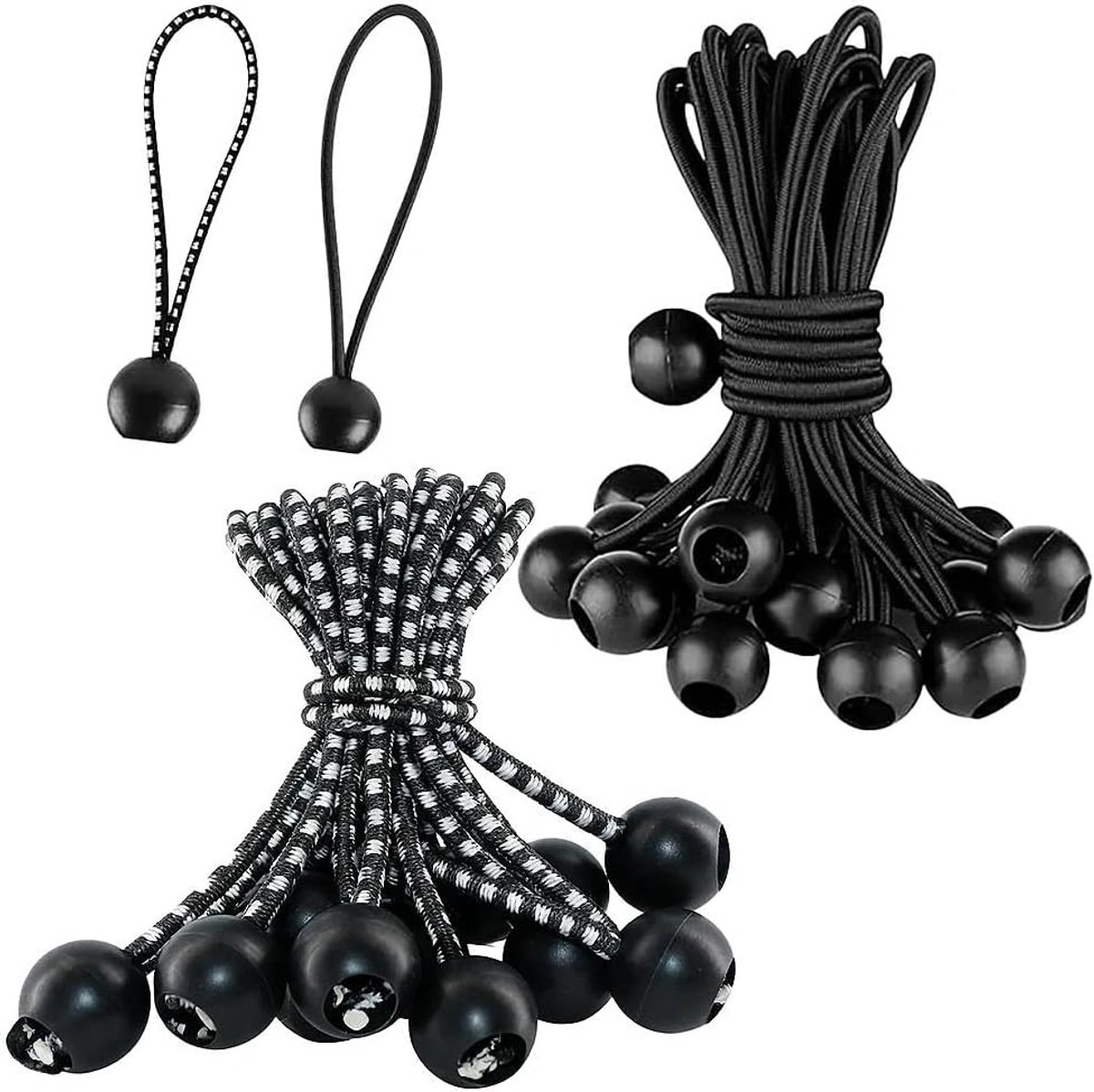SnelShoppen - 24 Stuks Spanrubbers met Bal, 10 cm voor Dekzeilen, Tenten en Banners - Zwarte Zeilspanners met Elastisch Koord voor Camping en Tuin