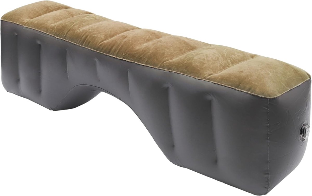 SnelShoppen - Inflatable Car Mattress - Comfortabele Auto Bed voor Naps - Bruin Grijs Flock - 130x27x37 cm - Ademend, Duurzaam en Eenvoudig te Install