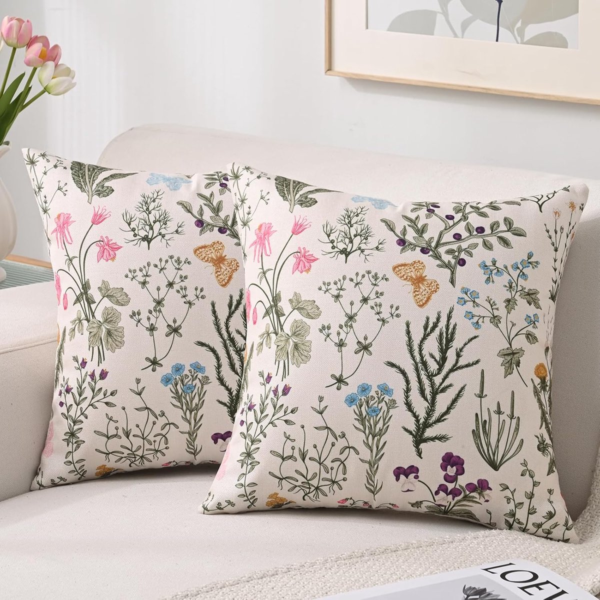 SnelShoppen - 2x 45x45 cm Waterdichte Buiten Kussenhoezen Bloemen en Groene Bladeren voor Tuin, Sofa, Lente en Zomer Decoratie