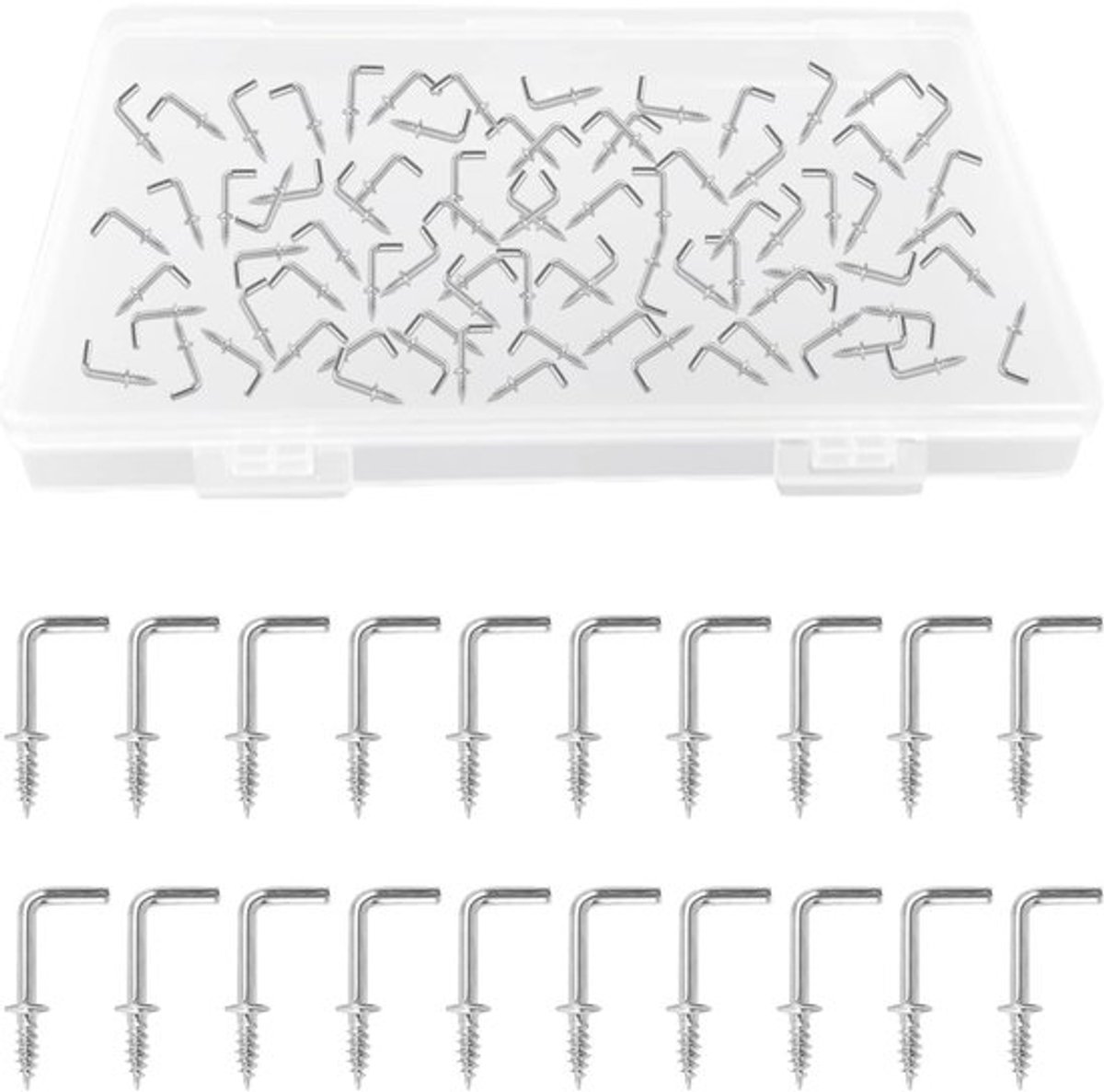 1/2 Inch Schroef in Haken, 150 stuks Koolstofstaal Geplateerde L-vormige Haken Schouder Dresser Kop Haken Rechte Hoek Haken Zelftappende Schroef Haken (Zilver)