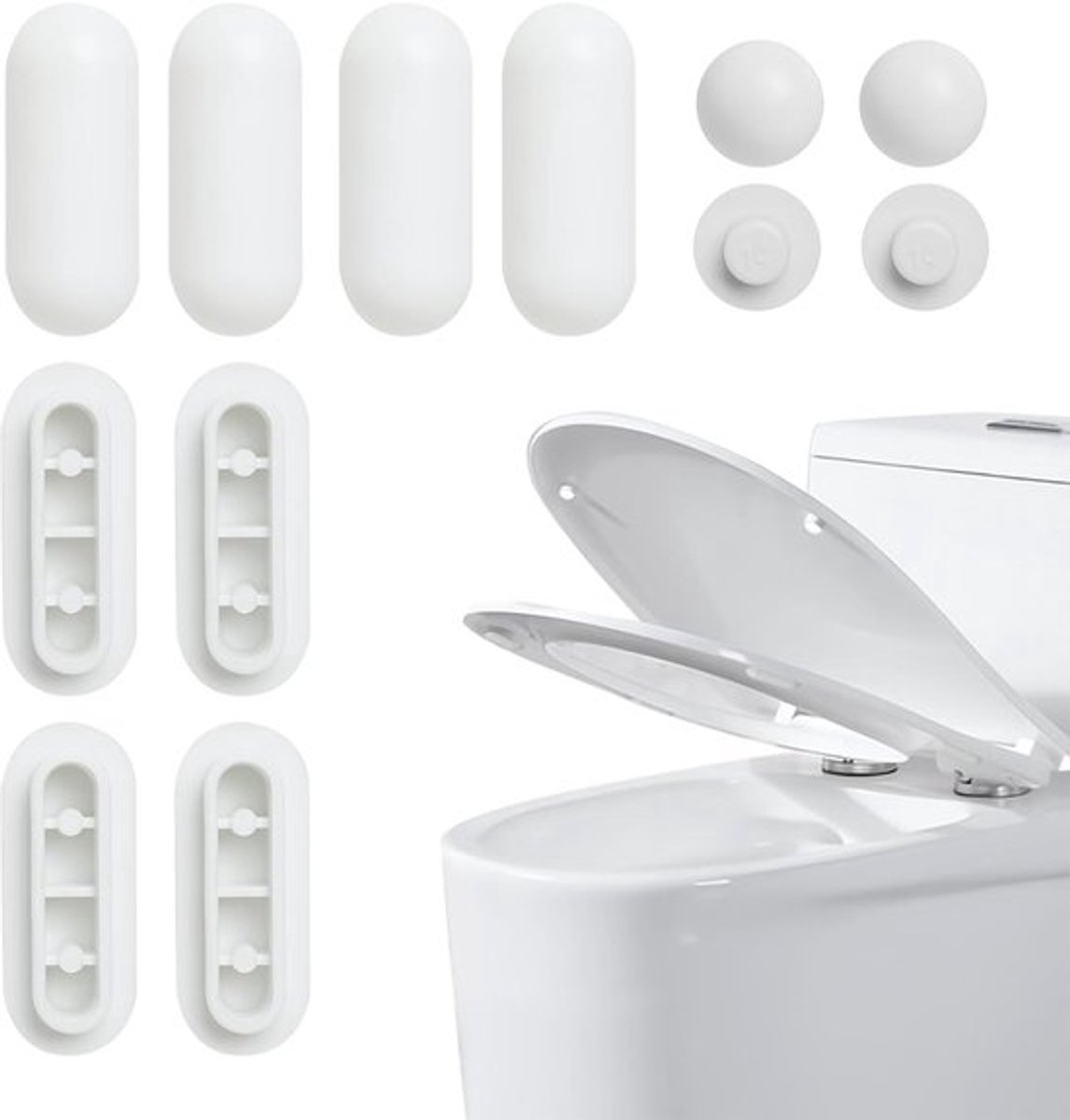 12 Stuks Toiletbril Buffers, Toiletbril Buffers, Toiletbril Pouffe, Steunpoppen, Rubber Buffers, Toiletbril, Toiletdeksel Wit, Toiletbril Reserveonderdelen, Toiletdeksel Stopper voor Toiletbril en Omlaagbrengbaar