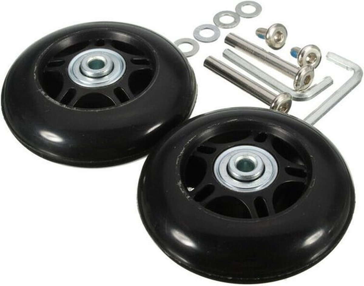 set van 2 - kofferwielen - vervangende wielen voor koffers - rubberen zwenkwielen - lagers - reparatiesets - 60mm x 18mm - Reservewielen - Koffer - Zwenkwielen - Bagagewielen - Met schroeven - wieltjes - zwenkwiel - koffer wieltjes vervangingsset