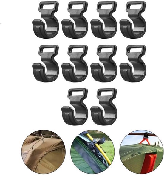 Tent Clips - Tent Haken - Tent Stabiliseren - Slijtvast Materiaal - 10 stuks - Zwart — afbeelding 2