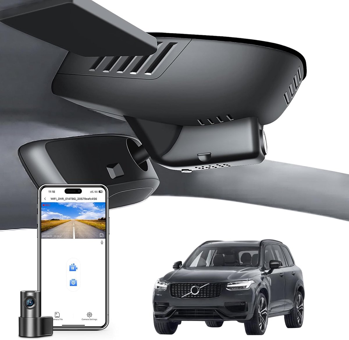 SnelShoppen - 4K + 1080P Dashcam Voor en Achter Voor Volvo XC90 2023 2024 2025 2026 - OEM-Look, Loop-opname, G-sensor, WiFi & App, 128 GB Kaart