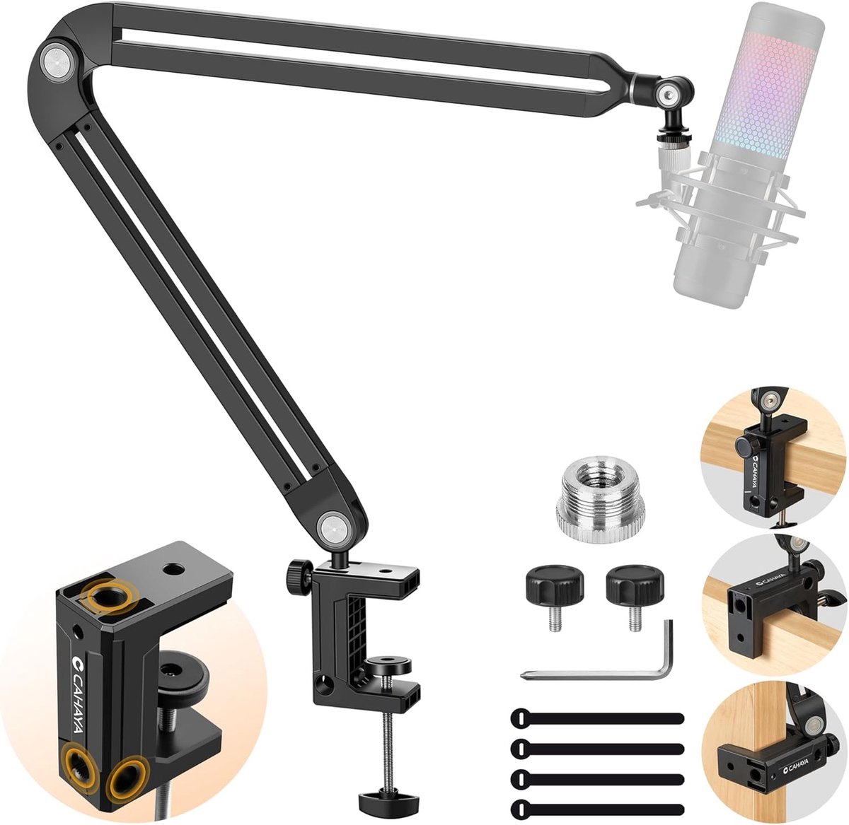SnelShoppen - Professionele Microfoonarm Boom Arm - Volledig Instelbare Microfoonstandaard met Brede Basis, 3/8" naar 5/8" Adapter, Compatibel met Hyp