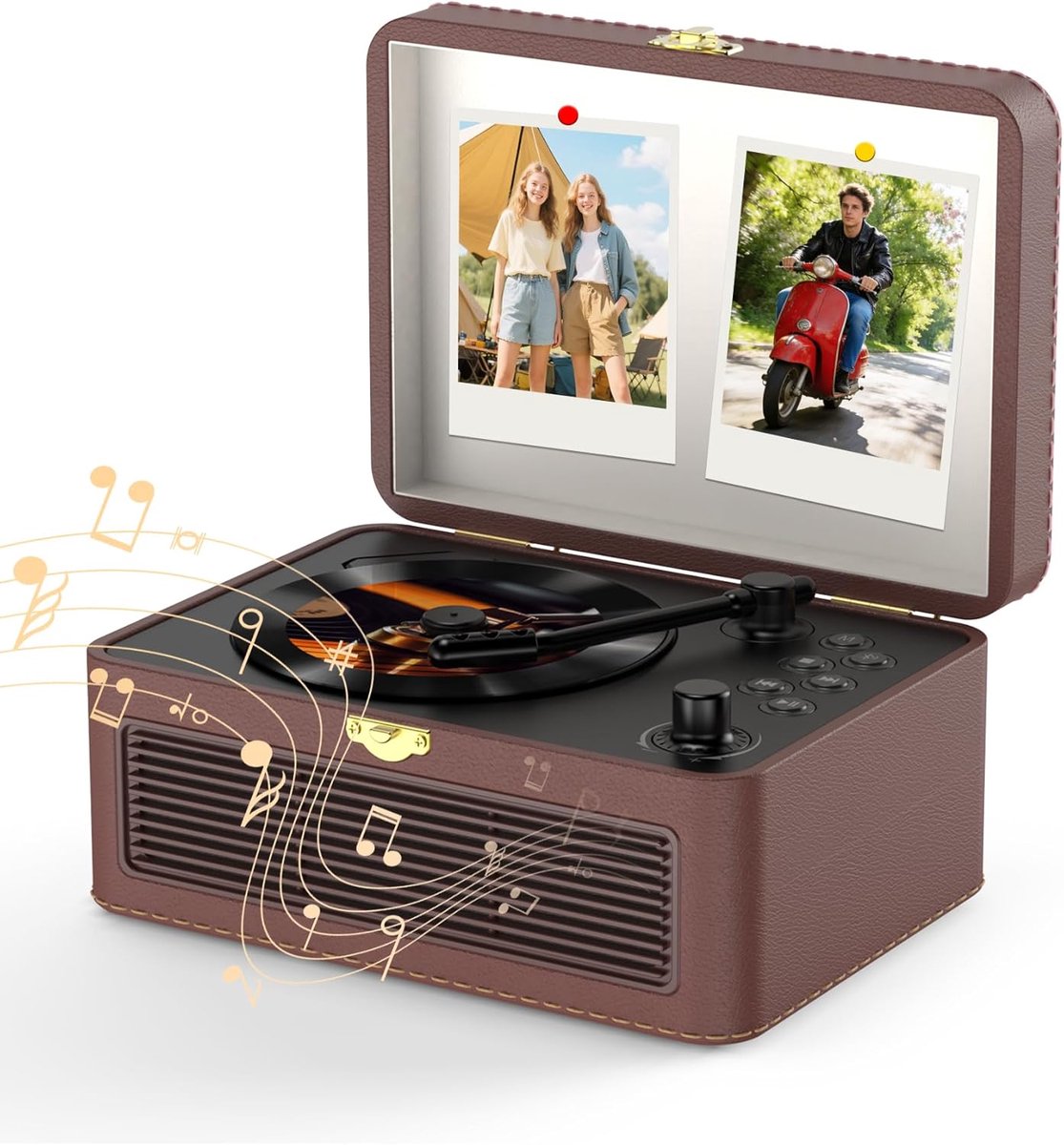 SnelShoppen - Draagbare CD-speler Bluetooth Retro Radio met CD-speler, USB & AUX Ondersteuning, Speaker, Afstandsbediening, Stofkap, PU Leer Bruin voo