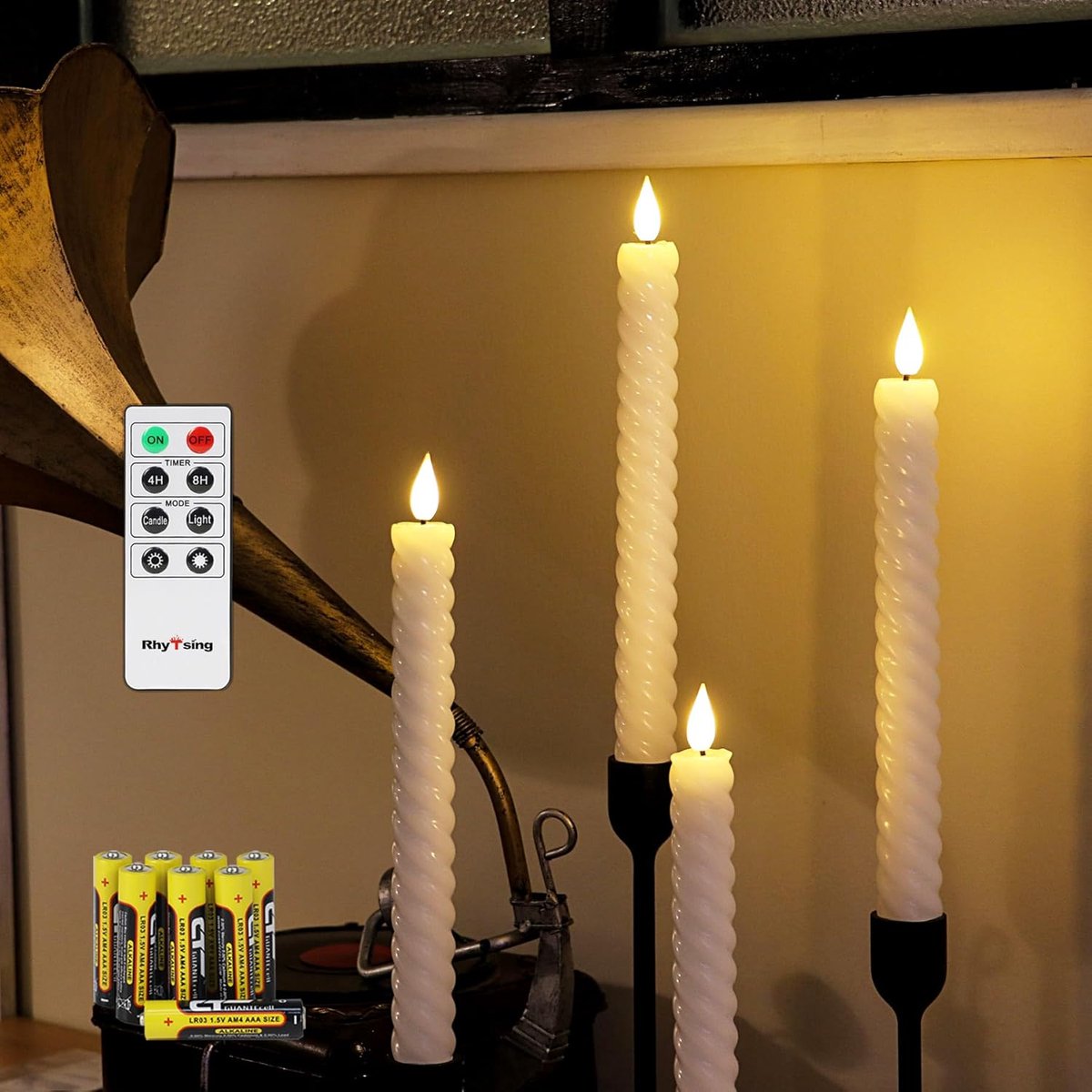 SnelShoppen - 4 Vlamloze Ribbel LED Dinerkaarsen Wit met Timer, Realistisch Kandelaar Design 25 cm Hoog, Afstandsbediening en Batterijen Inbegrepen vo