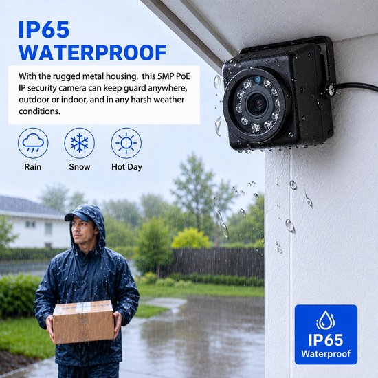 SnelShoppen - HD 5MP IP65 Waterdichte POE IP Minicamera met Onzichtbare Infrarood LED's voor Binnen/Buiten Beveiliging, Nachtzicht 940nm, 3.6mm Lens, van Snelshoppen — afbeelding 4