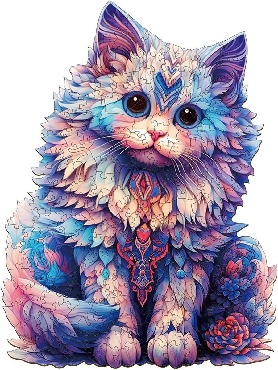 SnelShoppen - Houten Puzzel Volwassenen - Unieke Ragdoll Kat Puzzel - Diervormige Houten Puzzel - Leerspeelgoed voor Volwassenen en Kinderen - L-25,6*