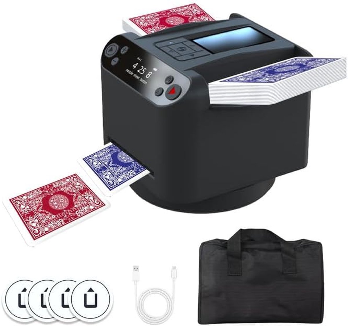 SnelShoppen - Automatische Kaartenschudder en Kaartengever, Ultra Stil, 360° Draaiend, Draadloze Toetsen, Elektrische Kaartenschudmachine voor UNO, Te