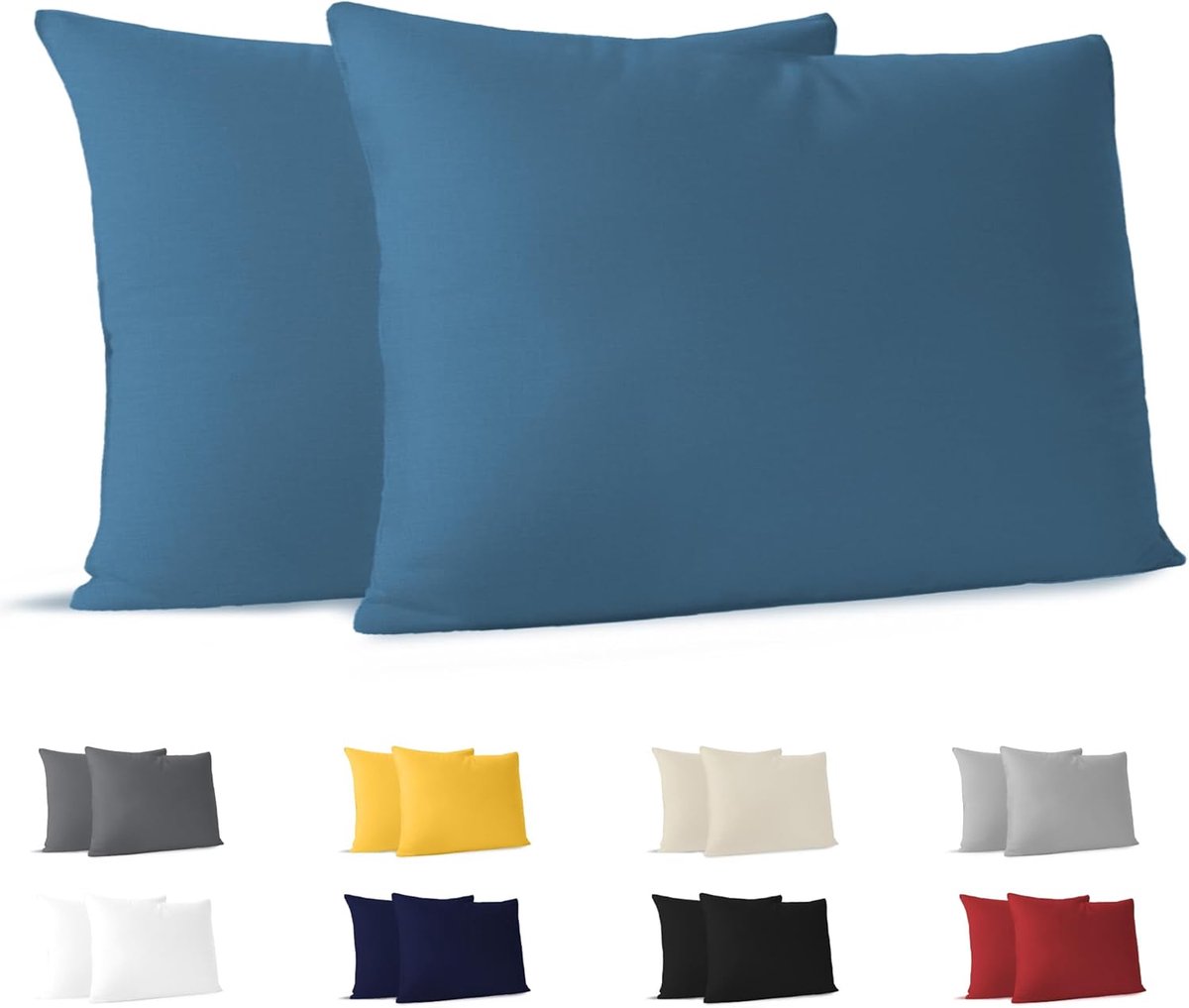 SnelShoppen - Katoenen Sloop Set van 2 - Blauw - 50 x 70 cm - 100% Jersey Katoen - Hypoallergene Kussensloop voor Dubbelbed - Ideaal voor Slaapkamer e