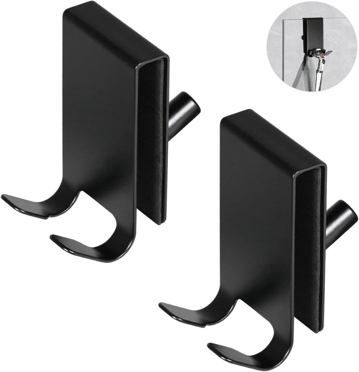 SnelShoppen - 2Pcs Doucheglasdeur Haken, Dubbelzijdige Towel Hooks met EVA Pad, RVS Handdoek Haak voor Badkamer 5-10mm Dikke Frameloze Douchedeur (Zwa