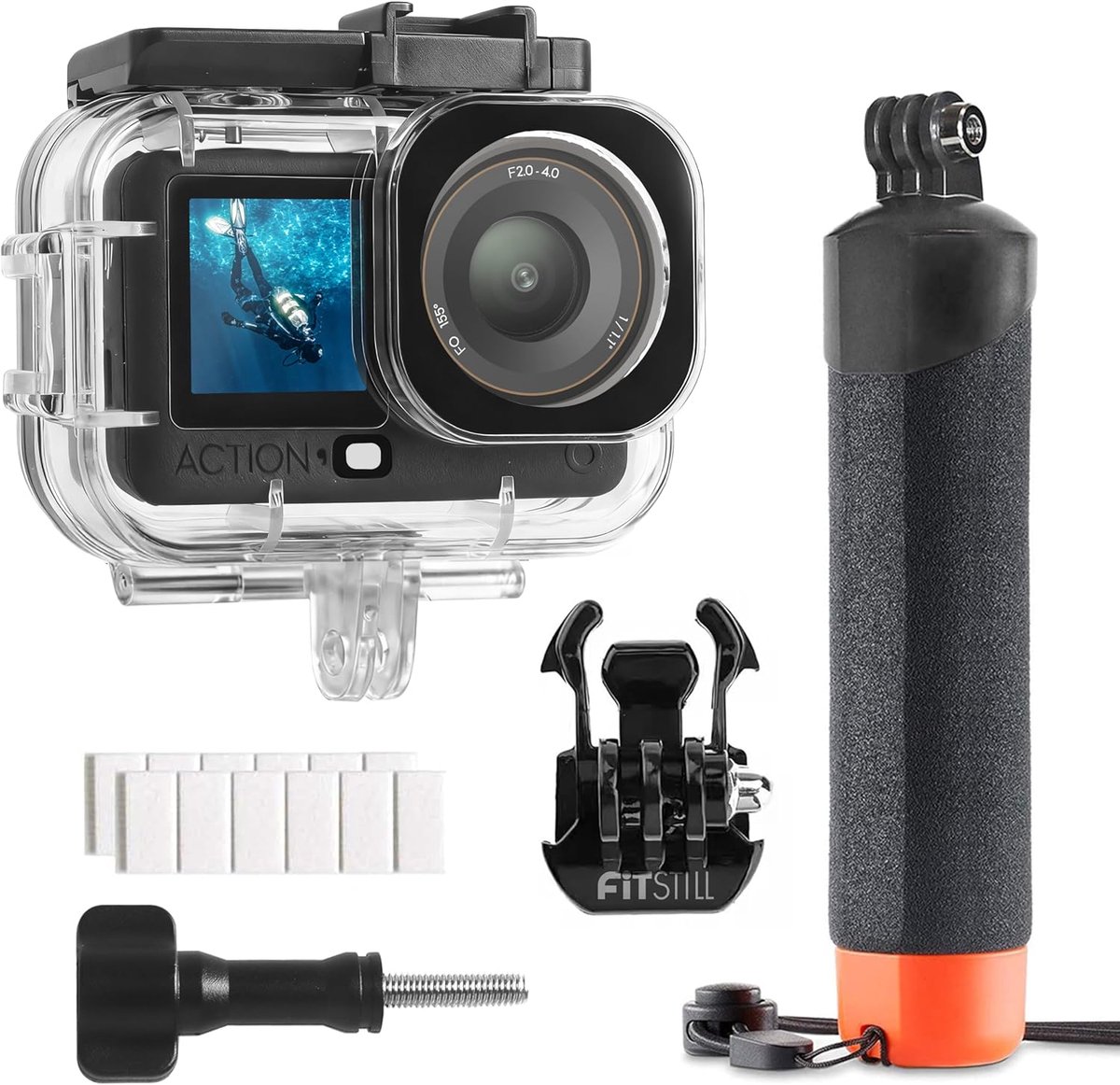 SnelShoppen - Waterdichte Duikkit voor Actiecamera's - 60M Duikdiepte - Inclusief Drijfvermogen - Ideaal voor Onderwateravonturen, Sport en Reis