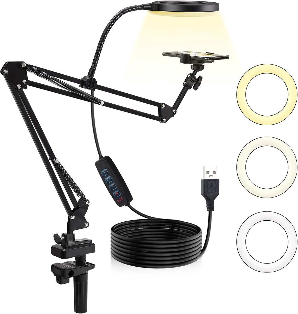 SnelShoppen - Statief Mobiele Telefoon met Dimbaar 10 Inch LED-Ringlicht, Perfect voor YouTube, TikTok, Selfies en Make-up, Overhead Camerastandaard,