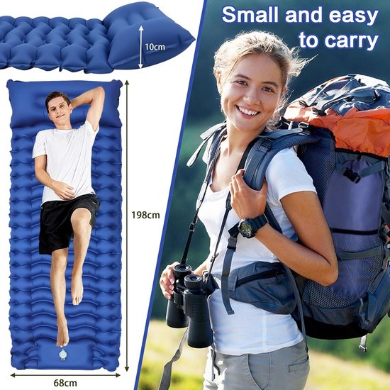 Thijox - Zelfopblazend Campingmatras met Voetpomp & Kussen - Ultralichte Waterdichte Luchtmatras voor Kamperen, Trekking, Vissen - 200x70cm, Compact P van Thijox — afbeelding 2