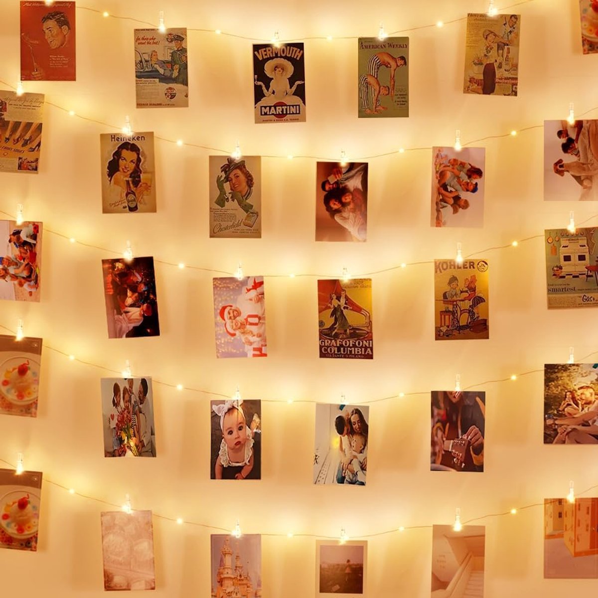 SnelShoppen - LED Lichtslingers 5m met 50 Fotoknijpertjes, USB en Batterijen, Doorzichtige Knijpers voor Slaapkamerdecoratie, Verjaardagen, Bruiloften