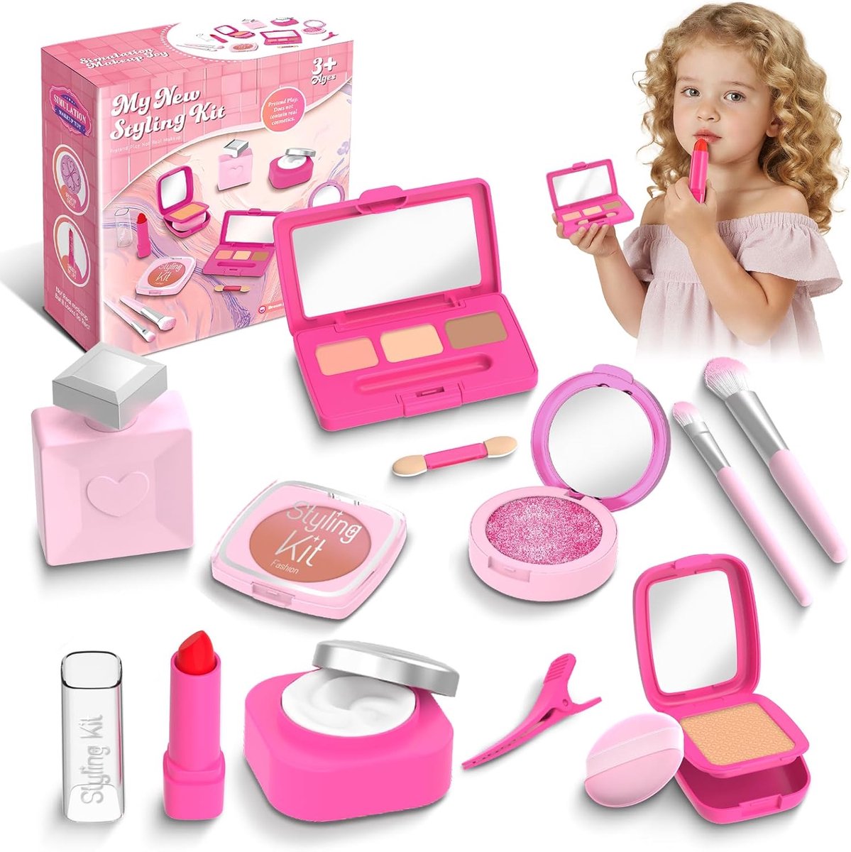 SnelShoppen - Make-up Set voor Kinderen - Speel Make-up voor Kleine Meisjes - Niet-giftige Nepcosmetica - Inclusief Lippenstift, Spiegel, Make-upborst