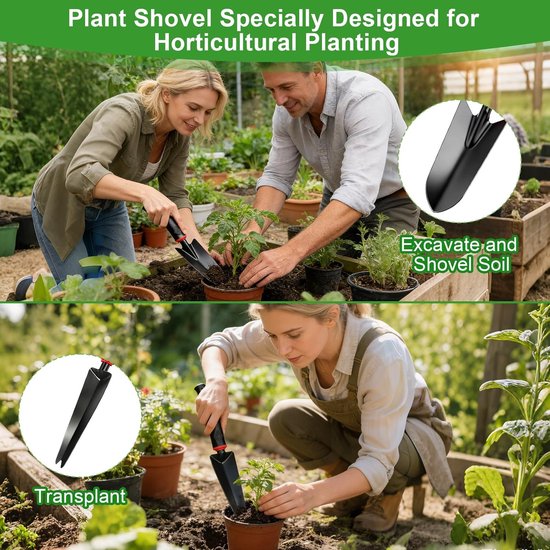 SnelShoppen - 3-delige Tuinschep Set - Bloemenschep, Smalle Plantenschep, Hark met Negen Tanden - Klein Tuingereedschap voor Planten, Verplanten en Wi van Snelshoppen — afbeelding 3