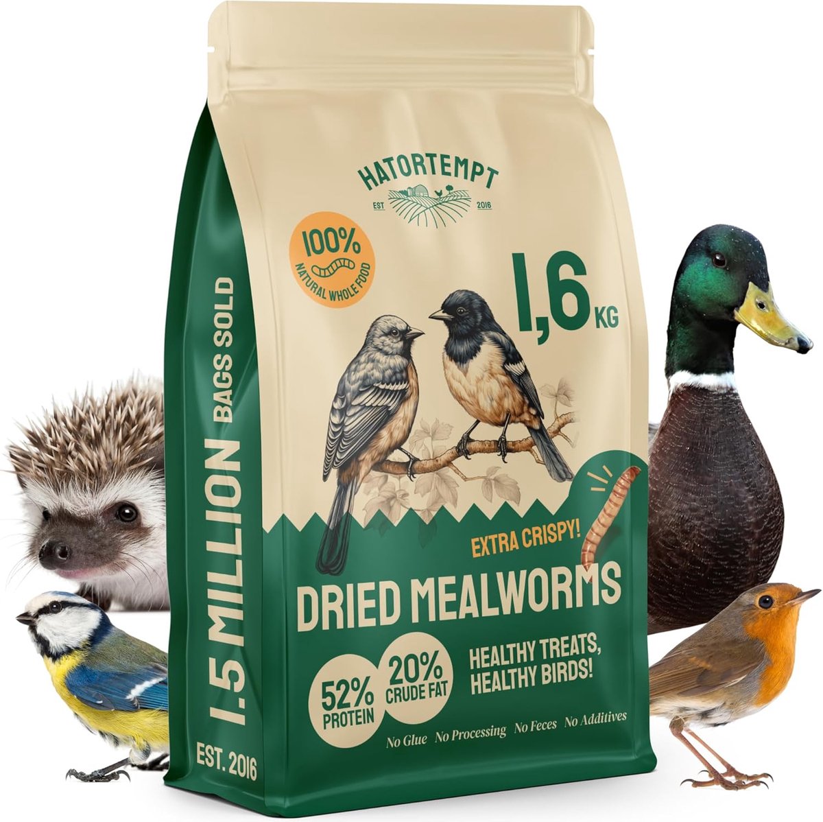 SnelShoppen - Premium gedroogde meelwormen voor vogels, niet-GMO, rijk aan eiwitten, 1,6 kg natuurlijk vogelvoer voor wilde vogels, hamsters, het hele