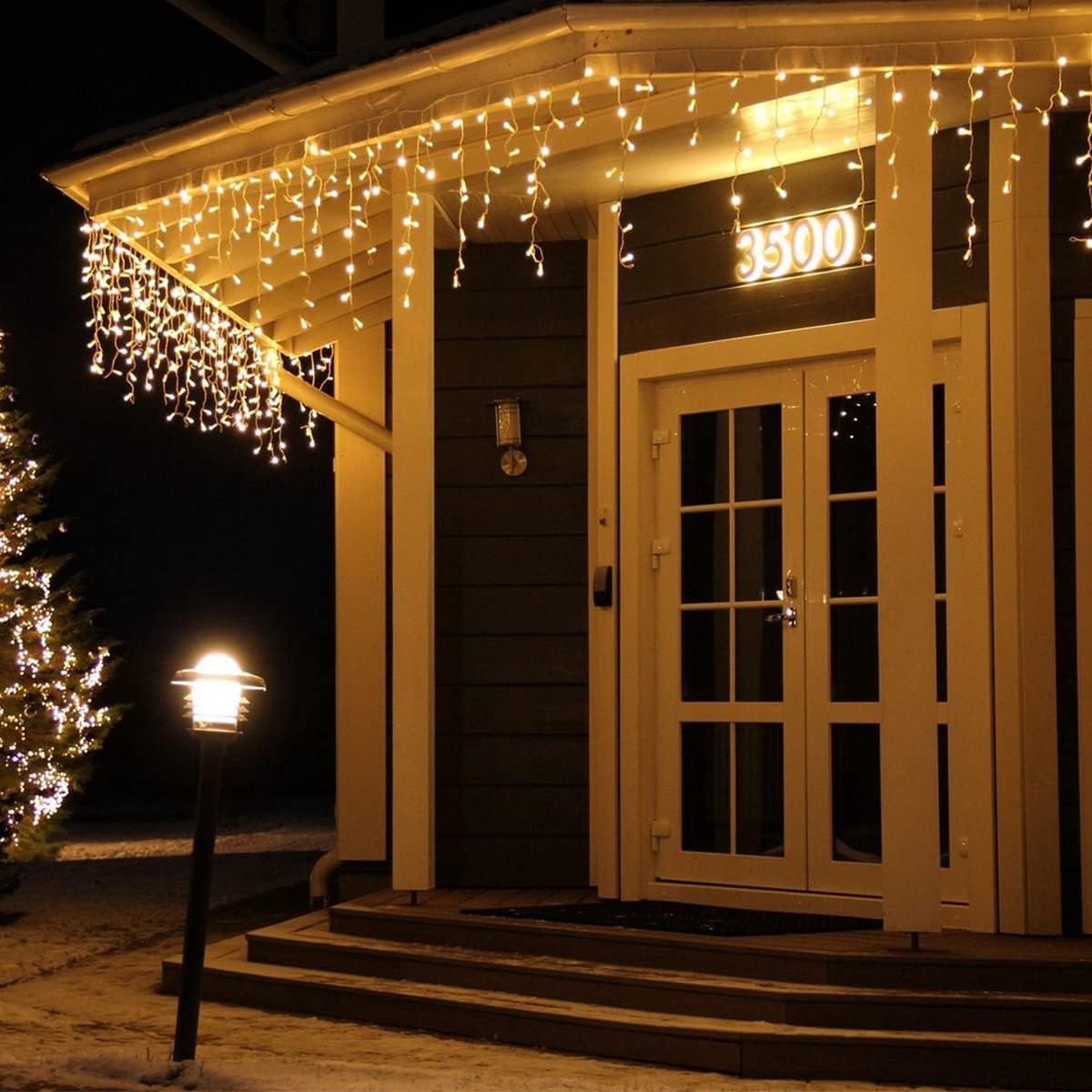 SnelShoppen - Lichtsnoer buiten 14m 360 LEDs IJsregen kerstverlichting Waterdicht met Timer en 8 Modi Warmwit voor Tuin en Dak