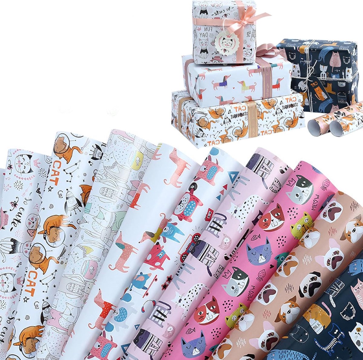 SnelShoppen - Dantolo Cadeaupapier voor Verjaardag en Kerst, 9 Verschillende Ontwerpen, Kleurvol Inpakpapier, 70x50 cm, Cadeaupapierset voor Kleine Di