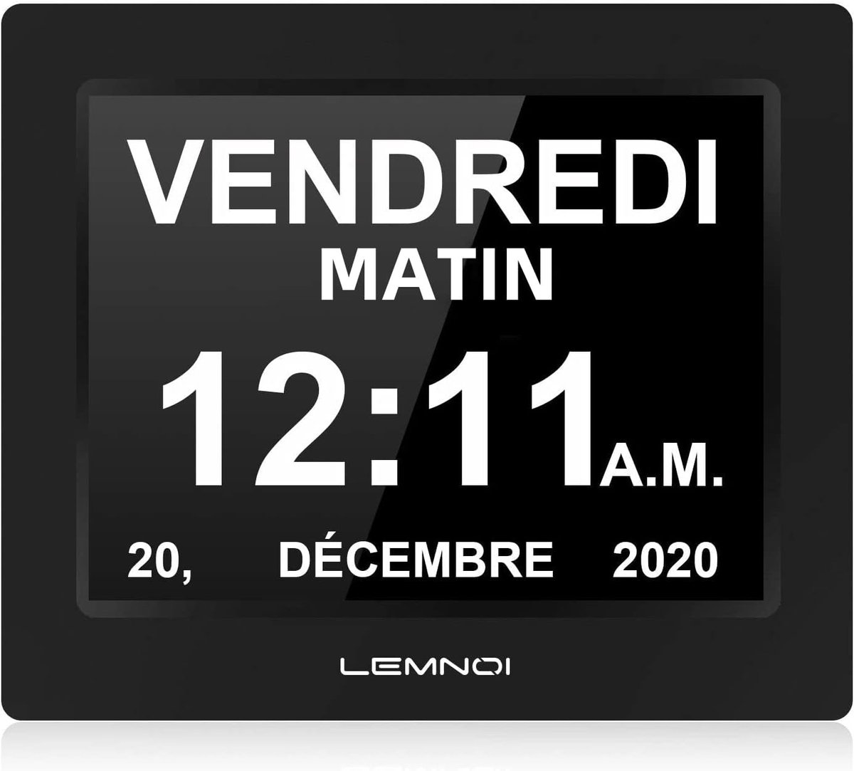 SnelShoppen - 8 Inch LCD Digitale Klok Kalender Met Datum, Dag, Tijd, Automatische Dimming, 8 Talen, 8 Alarmen, HD Display Voor Ouderen, Kinderen, Thu