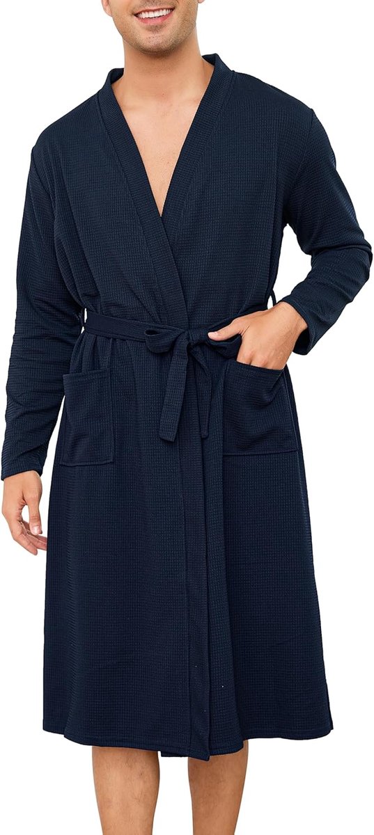 SnelShoppen - Heren Ochtendjassen Wafelgewaden Katoen Zachte Luxe Badjas Lichtgewicht Loungewear Nachtkleding Spa en Hotel S-3XL