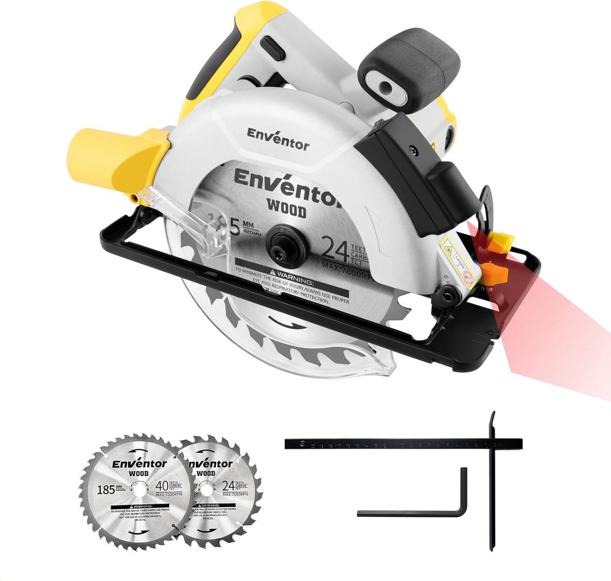 Thijox - Cirkelzaag 1200W Handcirkelzaag met 2x 185mm Zaagbladen, Lasergeleiding en Rip Guide voor Hout, Metaal, Kunststof en PVC