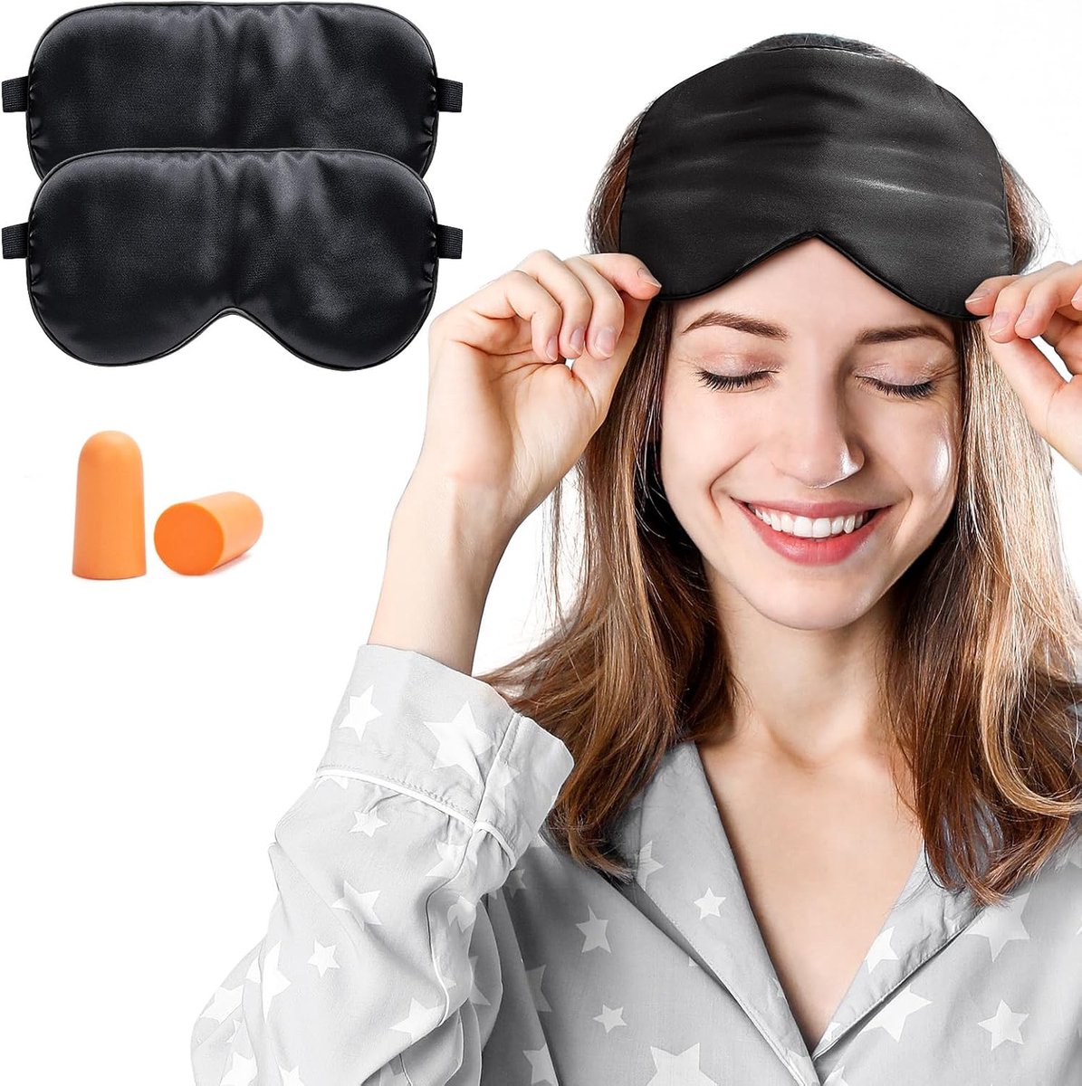 SnelShoppen - Zijden Slaapmasker 2-Pack - 100% Premium Mulberry Zijde - Comfortabel en Ademend - Ideaal voor Thuis en Reis - Zwart - Verstelbare Elast