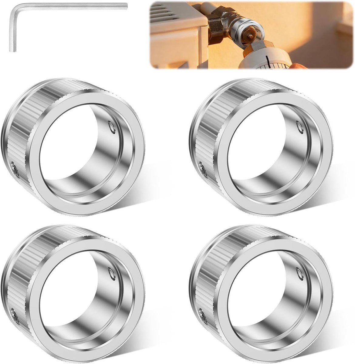SnelShoppen - Heating Valve Adapters Set van 4, M30 x 1.5 Radiator Thermostat Adapter voor RA/Rav/Ravl Ventielen, Binnen Diameter 22 mm, RVS 304, Incl
