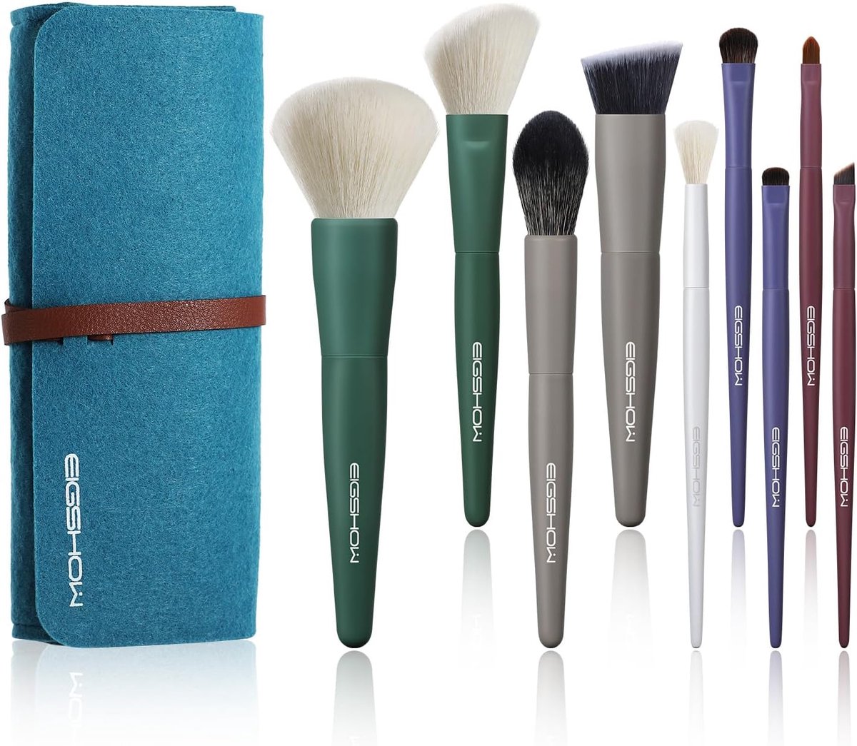 SnelShoppen - 9-delige Vegan Kabuki Make-up Kwasten Set - Ultra Zachte Synthetische Vezels voor Poeder, Blush, Concealers, Contouren en Highlighten -