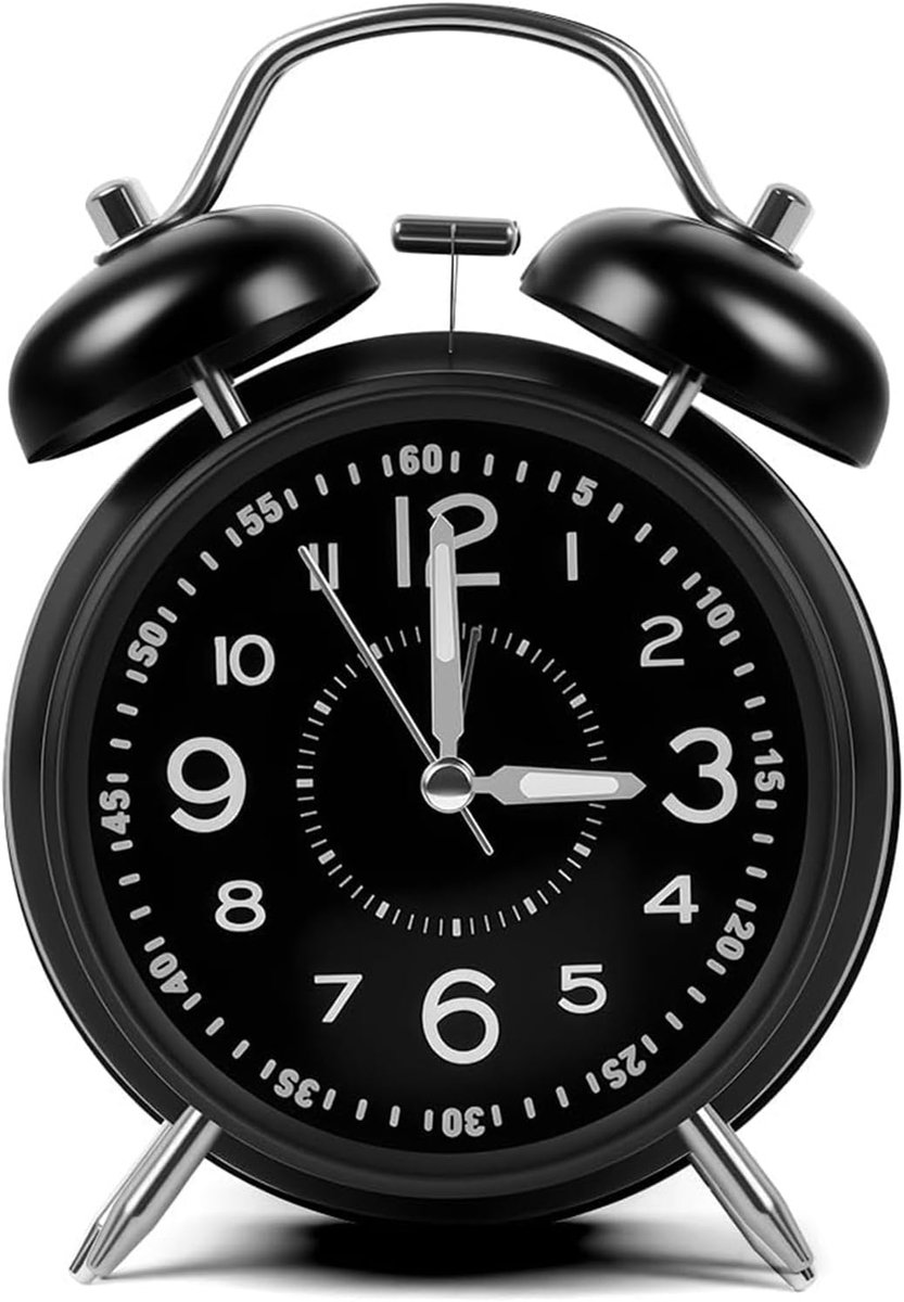 SnelShoppen - Vintage Dubbelbel Alarmklok 10cm - Stil & Batterij Aangedreven - Ideaal voor Zware Slapers - Nachtlampje & Decoratie voor Slaapkamer