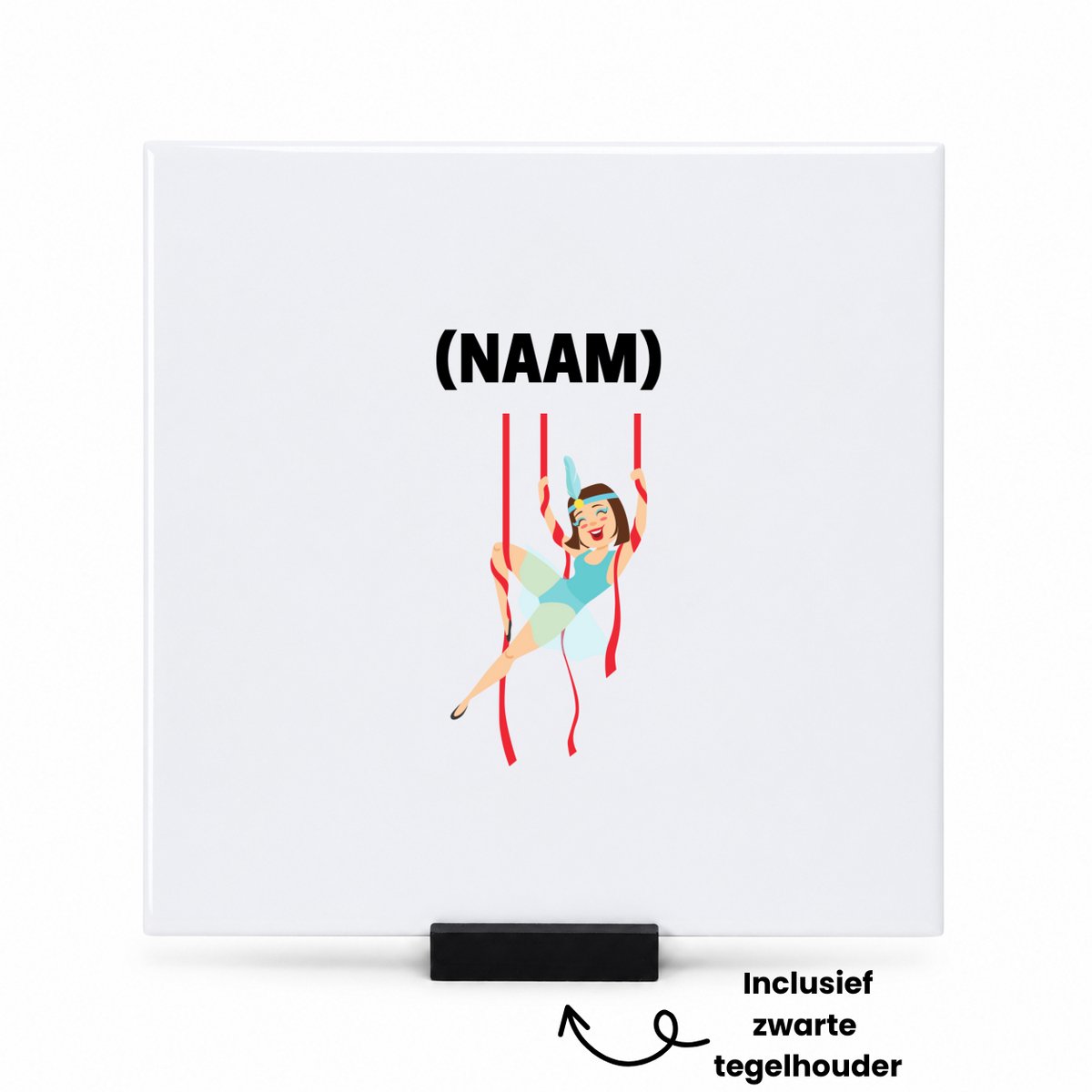 Hacebo Acrobatiek met eigen naam tegeltje met tegelhouder - Sport - Turnster - tegeltjes met tekst - Acro - spreuktegels - 15x15 CM Wit