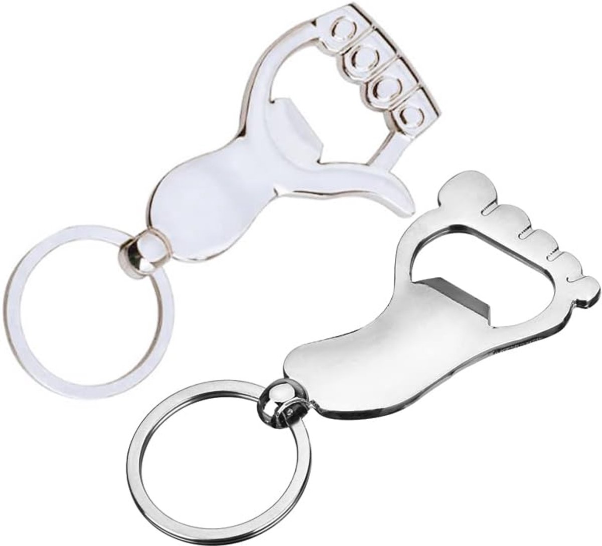 SnelShoppen - Flessenopener Sleutelhanger Set van 2 - RVS Bieropener met Hand Pendant - Handig voor Feest, Camping, Tuin, Keuken - Perfecte Cadeau voo