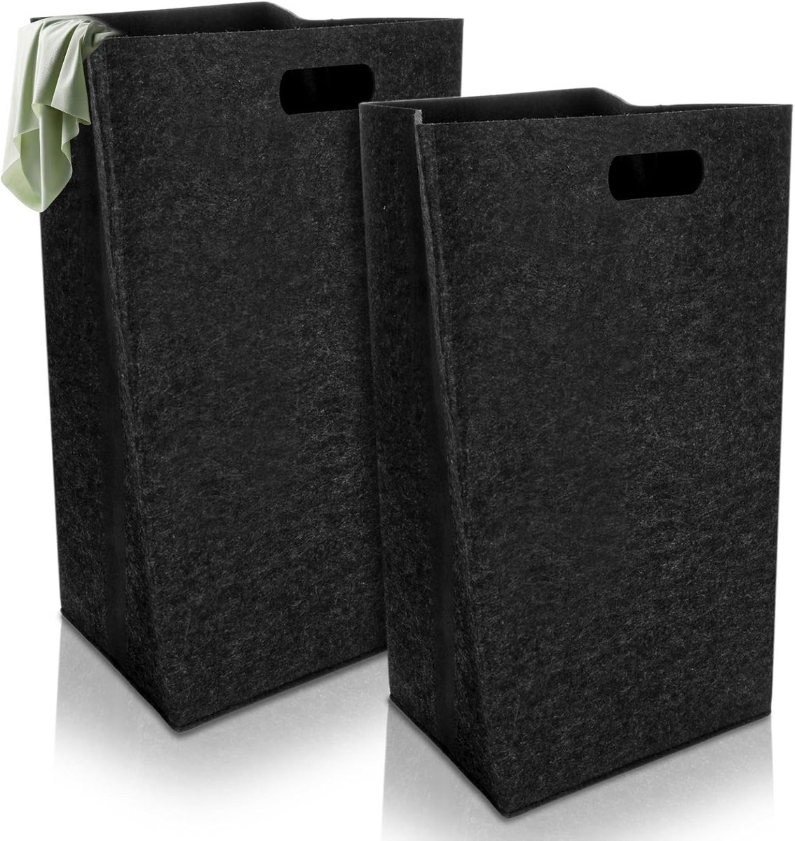 SnelShoppen - 2 Stuks Smalle Wasmanden 60 Liter Vouwbare Wasverzamelaar Zwart, Felt Wascontainer voor Kleding, Handdoeken, Speelgoed, Ideaal voor Badk