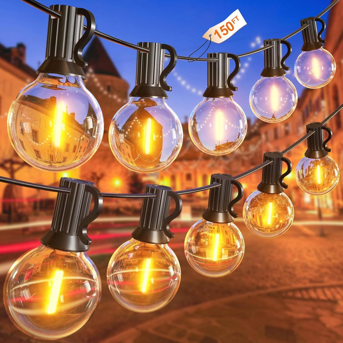 SnelShoppen - Festoon Lights Outdoor 45M, G40 LED Sfeerverlichting met 75+2 Waterdichte Lampen, Perfect voor Tuin, Balkon, Feest en Bistro