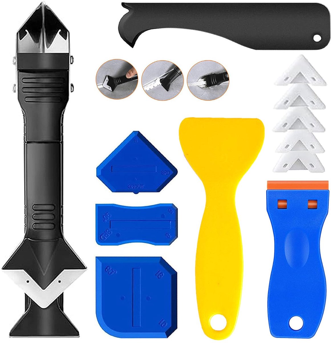 SnelShoppen - Kit Kit Siliconen Kit Gereedschap Set met 4 Vervangbare Siliconen Schrappers/Kitverwijderaars, Voegafdichtmiddel Remover Tool voor Thuis