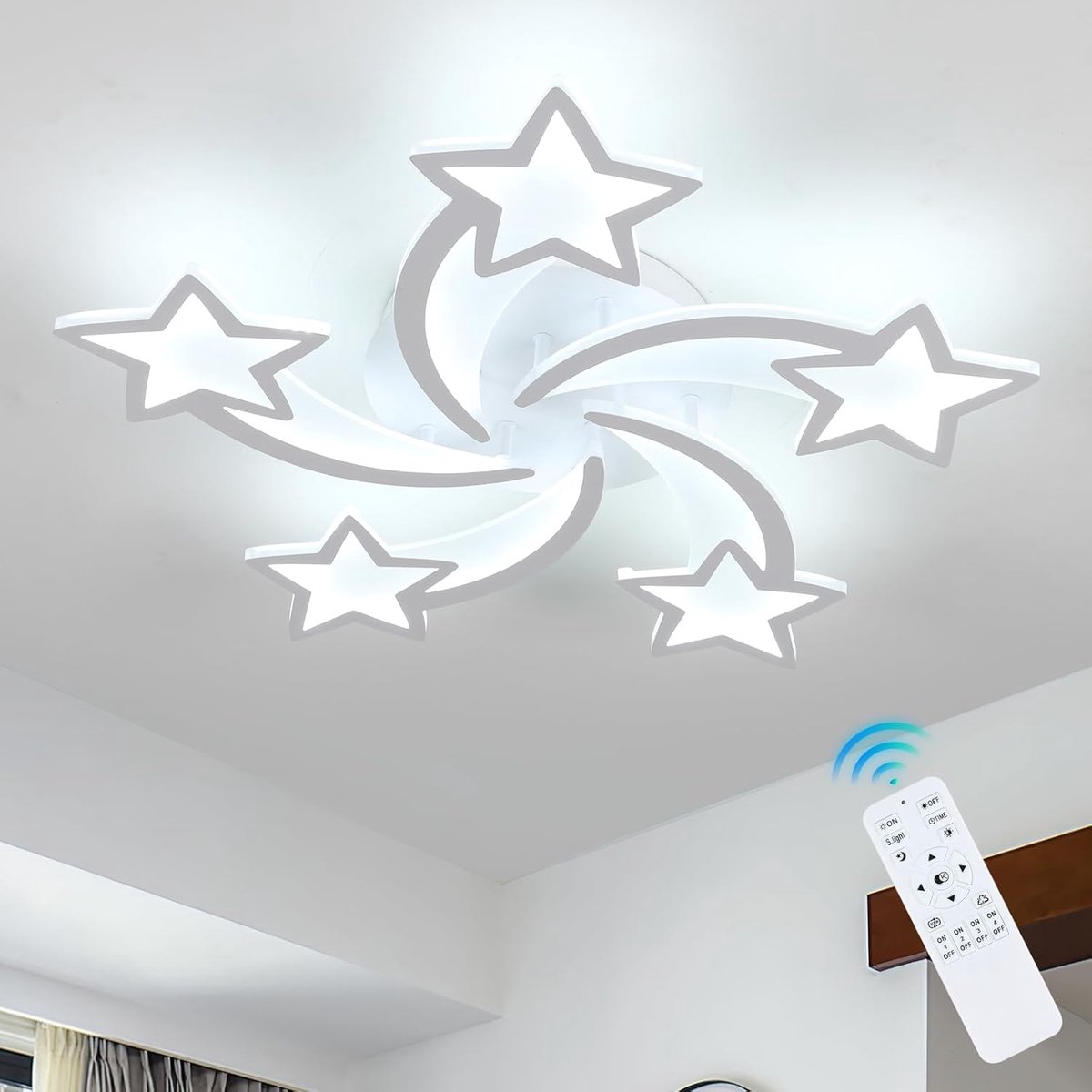 SnelShoppen - Dimbare LED Plafondlamp 50W 6200LM, Creatieve Stervormige Plafondverlichting met Afstandsbediening voor Slaapkamer, Woonkamer en Kinderk