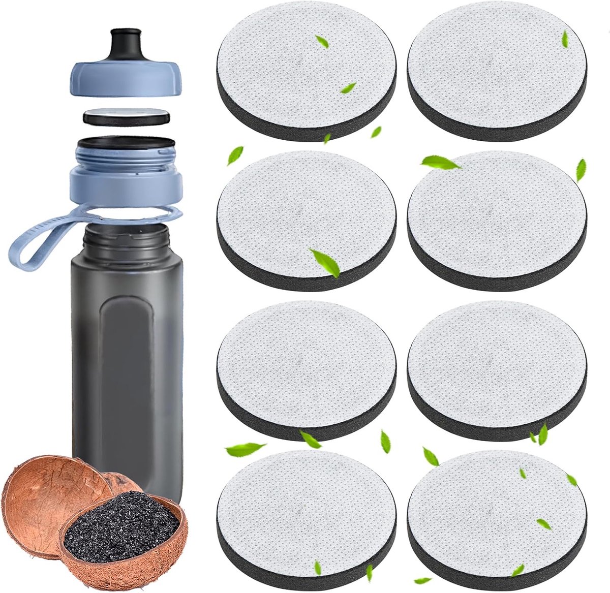 SnelShoppen - Pack van 8 Vervangende Waterfilter Schijven voor Brita Flessen en Karaf, Actieve Koolstoffilters Verminderen Chloor, Micropartikels en V