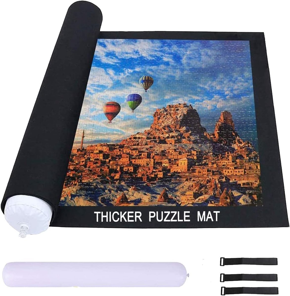 SnelShoppen - Puzzle Mat voor 1500/2000/3000 Stukken - Roll Mat met Anti-slip Vilt - Opbergmat voor Puzzels - Compact en Gebruiksvriendelijk - Zwart -