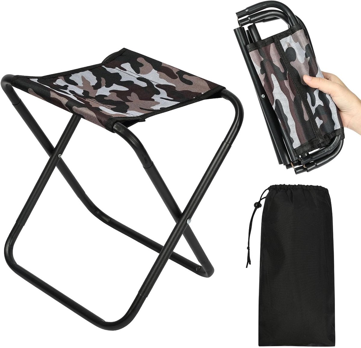 SnelShoppen - OFFCUP Vouwbare Kruk - Mini Outdoor Camping Stoel - Lichtgewicht Opvouwbare Tuinstoel met Opbergtas - Camouflage - Perfect voor Vissen,