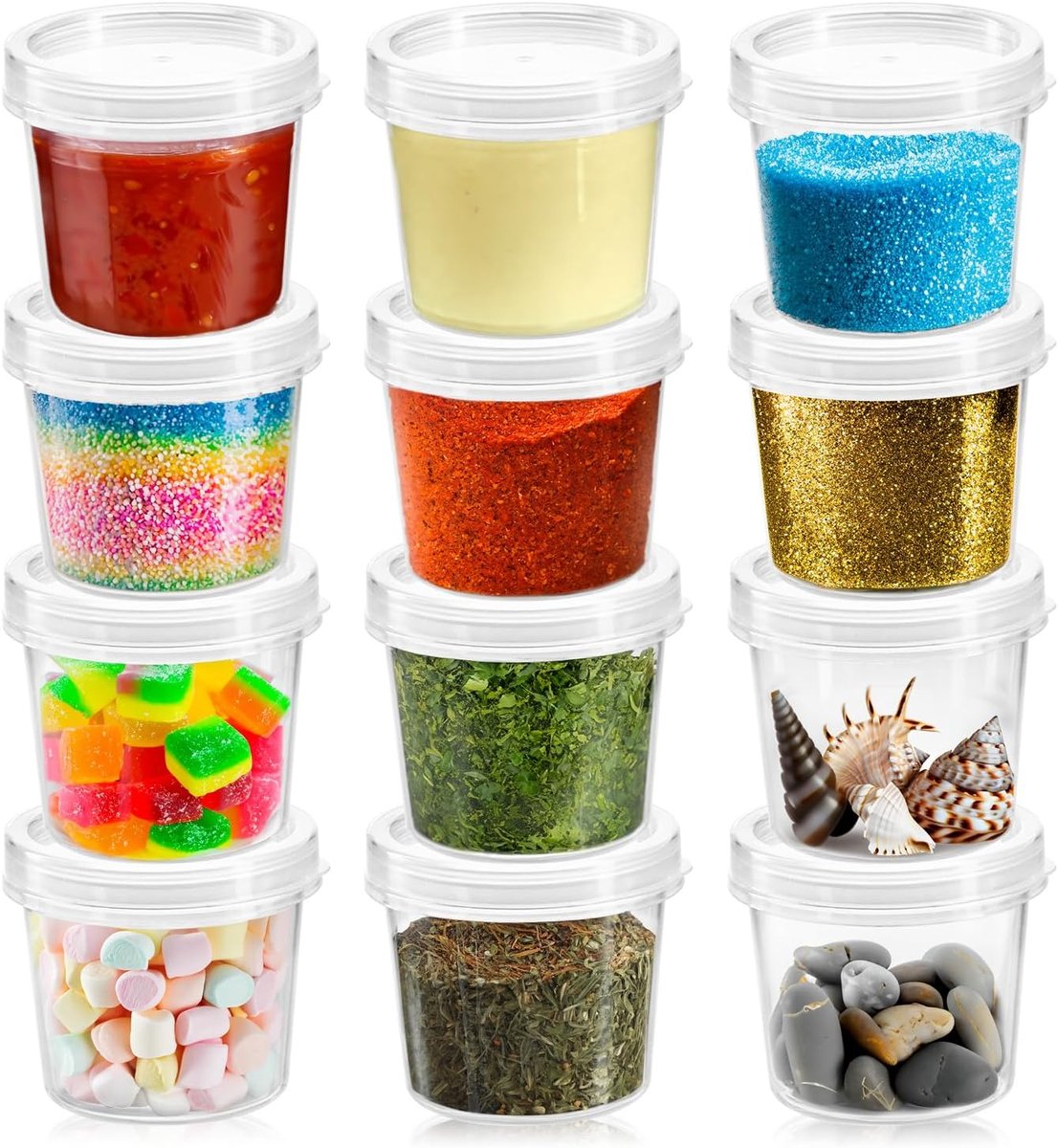 SnelShoppen - 12 x Opbergdozen met Deksel - Universele Plastic Potjes voor Cosmetica, Crème, Lotion en Knutselmaterialen - Stapelbare Bekers van 35 ml